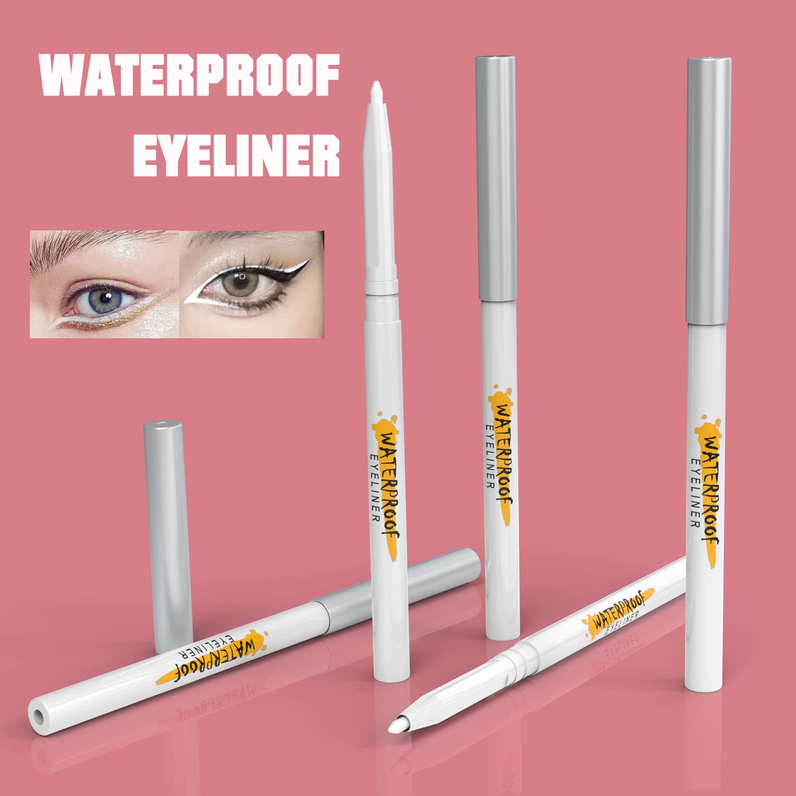 KAIQIKAIXI 5Pcs White Eyeliner Pen, Eyebrow Pen,Eye Shadow Pencil, Lip Line Pen, Eyelid Pad, Pencil Makeup Set Tool