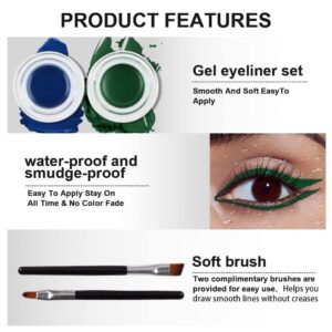 evpct Blue & Green Gel Eyeliner Waterproof Smudge Proof for Waterline Eyebrow Cream Pomade Set with Brushes, Long Wear