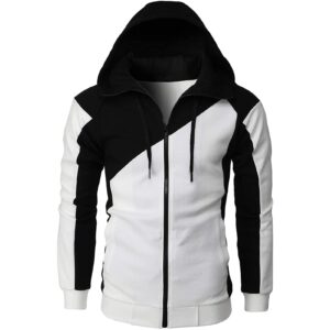 maiyifu-gj men's fleece hoodies full zip lightweight color block hoodie long sleeve zip-up hooded sweatshirt with pocket (white,medium)