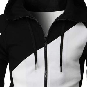 Maiyifu-GJ Men's Fleece Hoodies Full Zip Lightweight Color Block Hoodie Long Sleeve Zip-up Hooded Sweatshirt With Pocket (White,Medium)