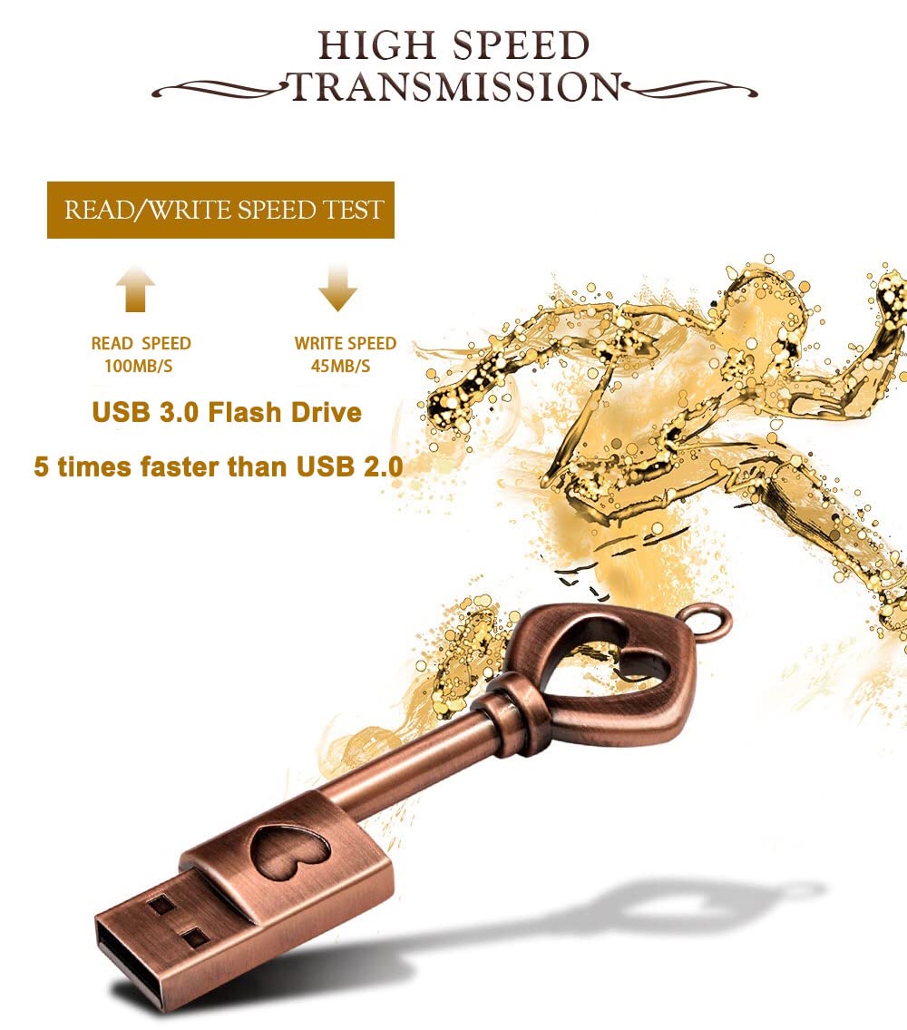 64GB USB 3.0 Wedding USB Flash Drive with Wooden Gift Box, High Speed Up to 100MB/S Keychain exFat Thumb Drive Jump Drive Gift for Anniversary/Birthday/Photographer/Wedding