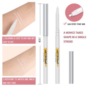 KAIQIKAIXI 5Pcs White Eyeliner Pen, Eyebrow Pen,Eye Shadow Pencil, Lip Line Pen, Eyelid Pad, Pencil Makeup Set Tool