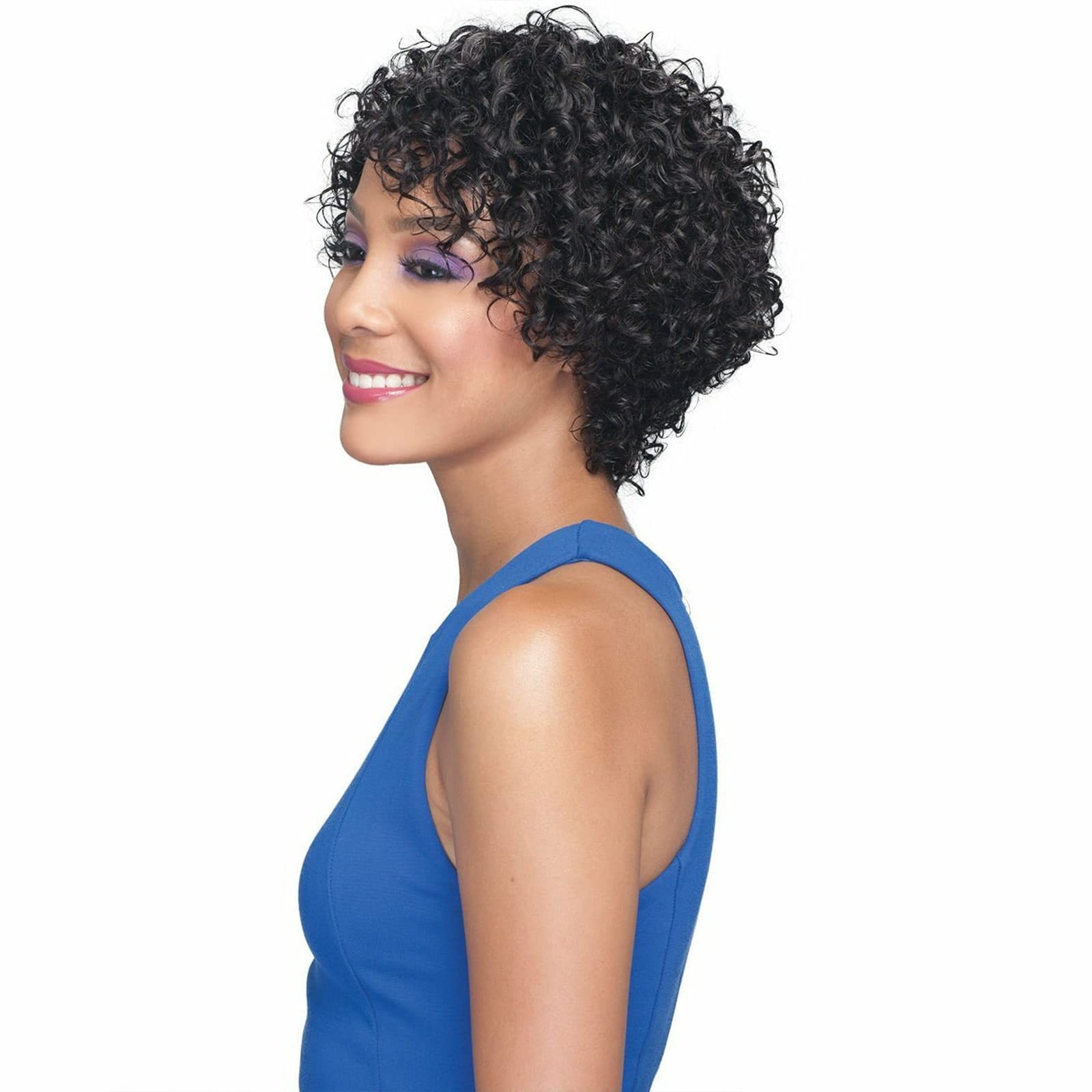 MOWCAW Short Curly Human Hair Wigs for Black Women 8 Inch Short Curly Wig Brazilian Deep Wave Side Part Pixie Cut Glueless Wigs Afro Kinky Bob Wig （Black