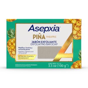 asepxia bar soap, non-abrasive exfoliating facial cleanser with natural pineapple enzyme & agave extract, pore purifying & brightening face wash for oily skin, 4 oz.