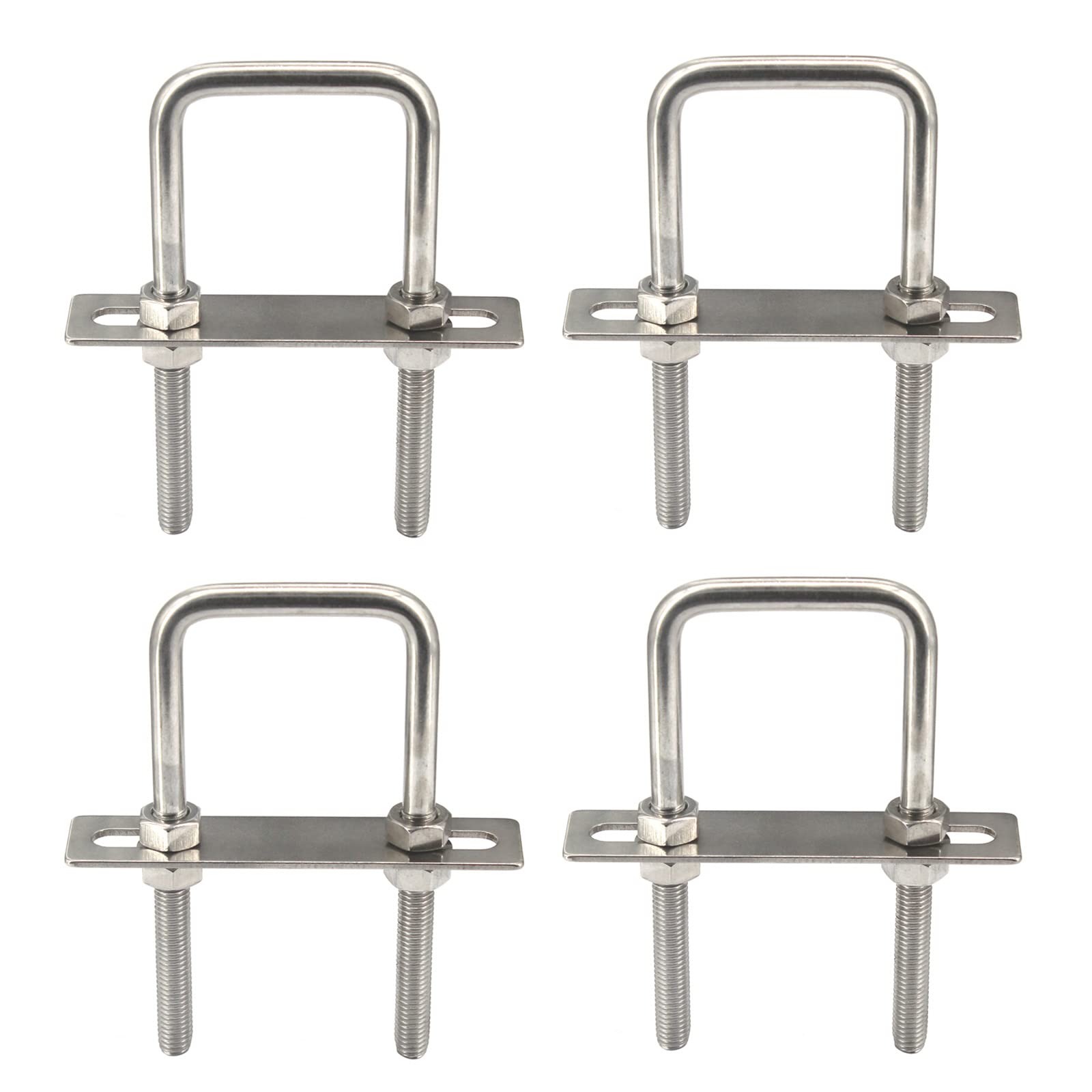 M6x40x65mm 304 Stainless Steel Square U Bolts with Hex Nuts,Frame Plate,Round Washers (4 Pieces)