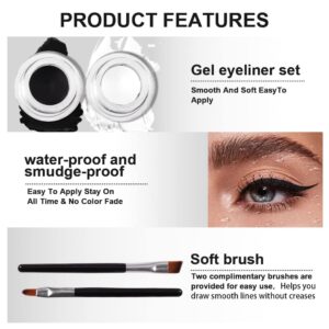 evpct 2 in 1 White & Black Gel Eye Liner Waterproof Smudge Proof for Waterline White Liquid Eyeliner Pen Pencil Cream Eyebrow Pomade Set with Brushes Work Great with Eyeliner Face Body Paint Stick