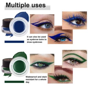 evpct Blue & Green Gel Eyeliner Waterproof Smudge Proof for Waterline Eyebrow Cream Pomade Set with Brushes, Long Wear