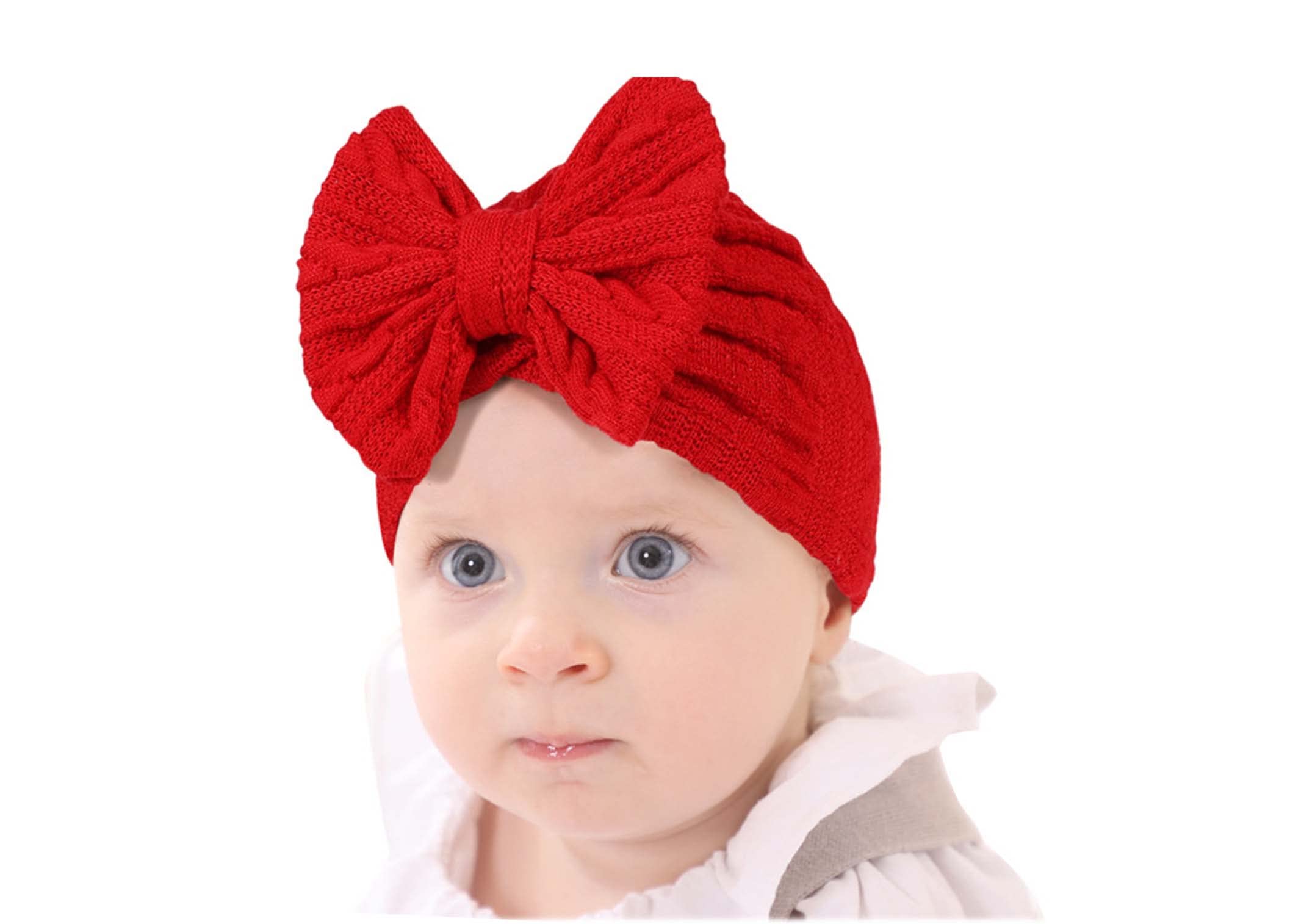 Baby Beanie Knit Hat Cute Bows Turban Cap Wraps Hat.(MZ6) (Red)