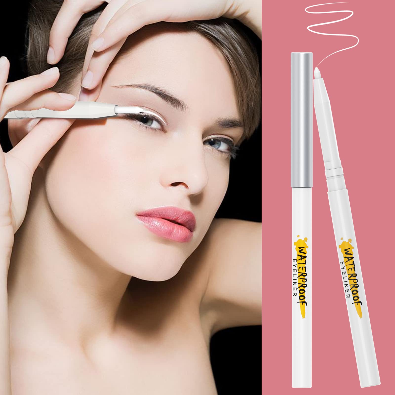 KAIQIKAIXI 5Pcs White Eyeliner Pen, Eyebrow Pen,Eye Shadow Pencil, Lip Line Pen, Eyelid Pad, Pencil Makeup Set Tool