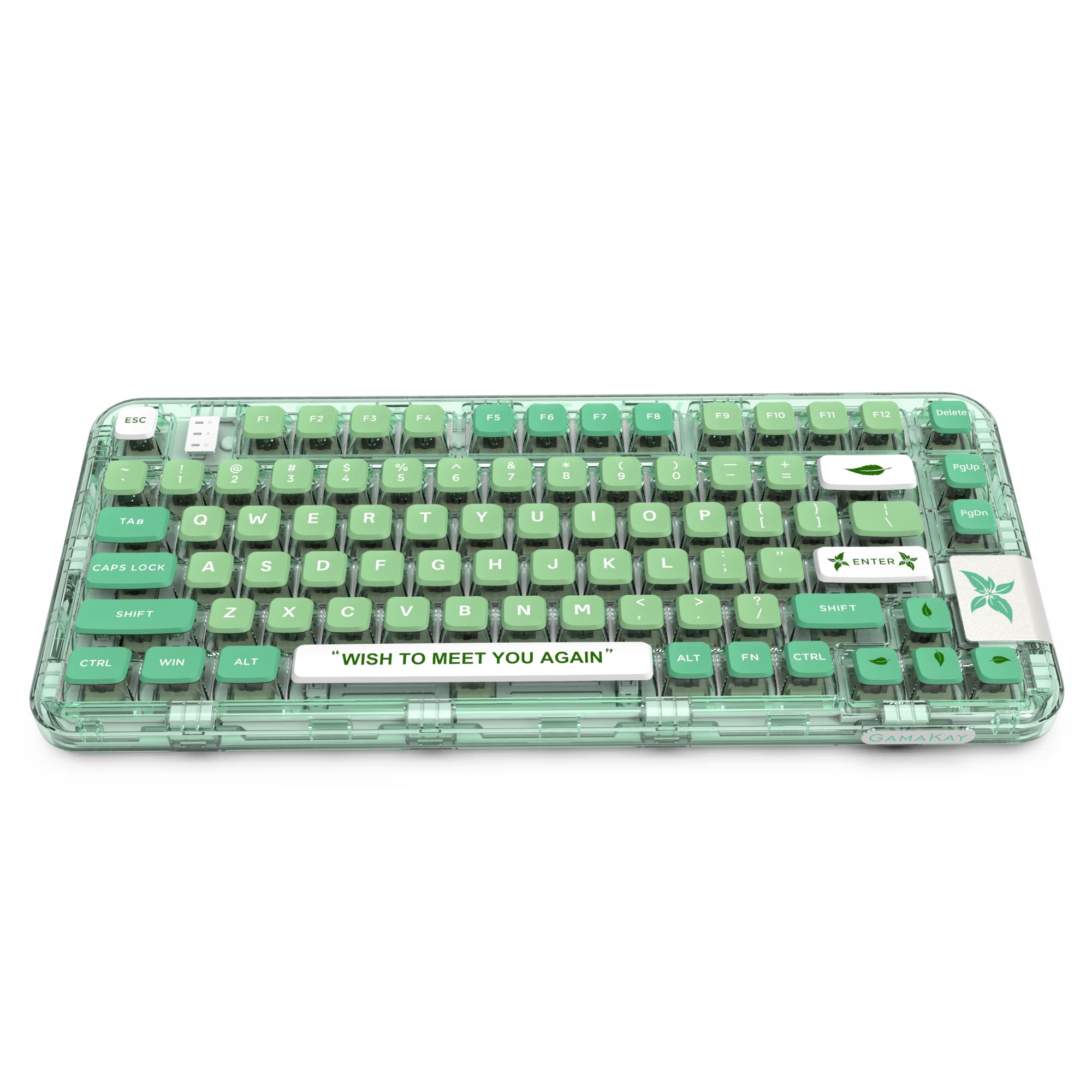 GK GAMAKAY GK75 75% RGB Transparent Gasket Mechanical Keyboard, Bluetooth/USB-C/2.4GHz 80 Keys Hot Swap Gateron Yellow Switch 2.0 KSA Profile PBT Keycaps Gaming Keyboard (Mint Green)