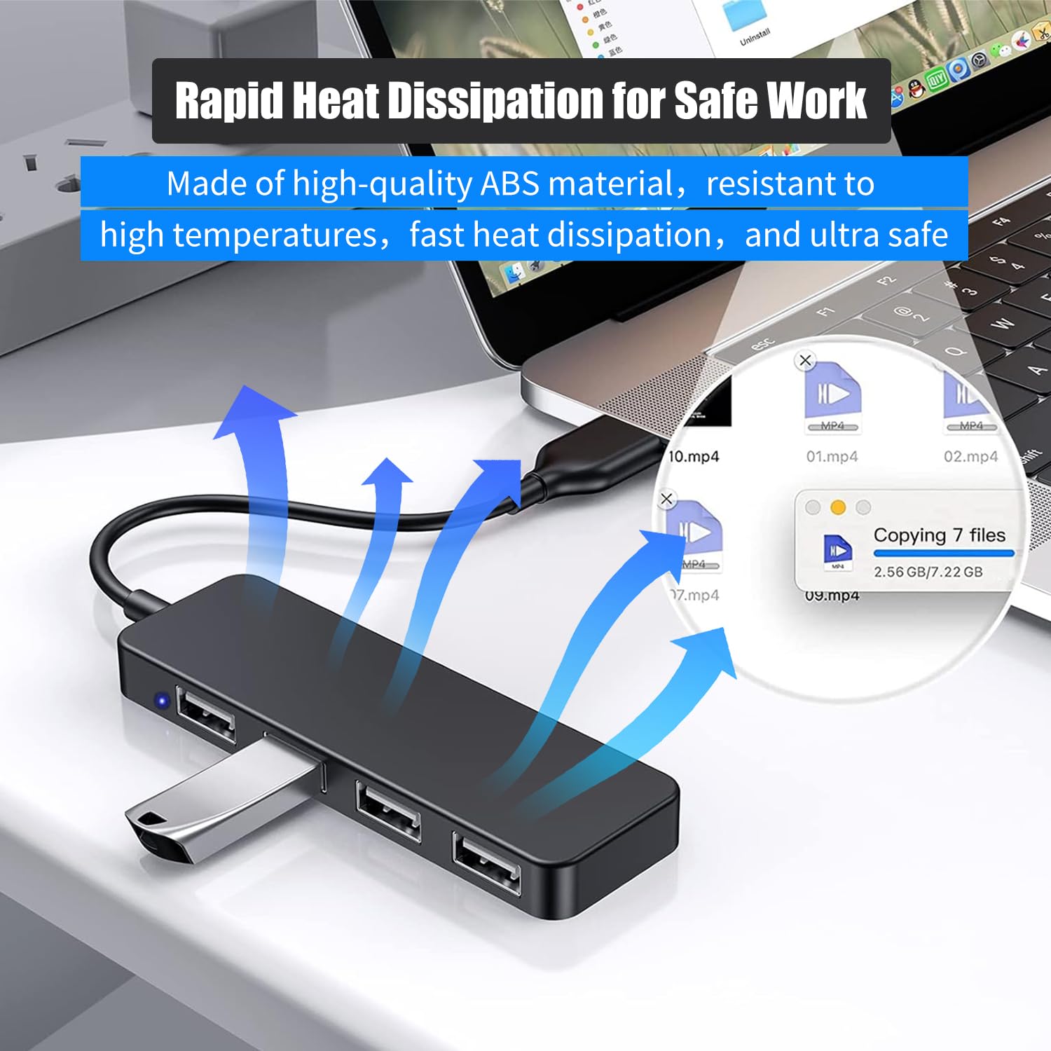 USB Hub, USB Splitter,USB 4-Port Adapter,USB Extender for for Laptop, PC, MacBook, Mac Pro, Mac Mini, iMac, Surface Pro and More (Black-USB 2.0/1m)