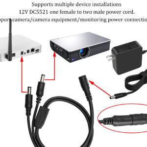 HCFeng DC Power Y Splitter Cable,DC 5.5mm x 2.1mm 1 Female to 2 Male Power Cord 18AWG 12v DC Extension Cord Cable for CCTV Security Camera, DVR, HDVD, LED Strip Light(2pack/1.6ft)