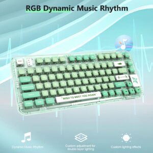 GK GAMAKAY GK75 75% RGB Transparent Gasket Mechanical Keyboard, Bluetooth/USB-C/2.4GHz 80 Keys Hot Swap Gateron Yellow Switch 2.0 KSA Profile PBT Keycaps Gaming Keyboard (Mint Green)