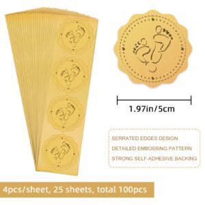 CRASPIRE 100pcs Gold Foil Stickers Embossed Certificate Seals Self-Adhesive Stickers Medal Decoration Stickers Certification Graduation Corporate Notary Seals Envelope (Footprint)