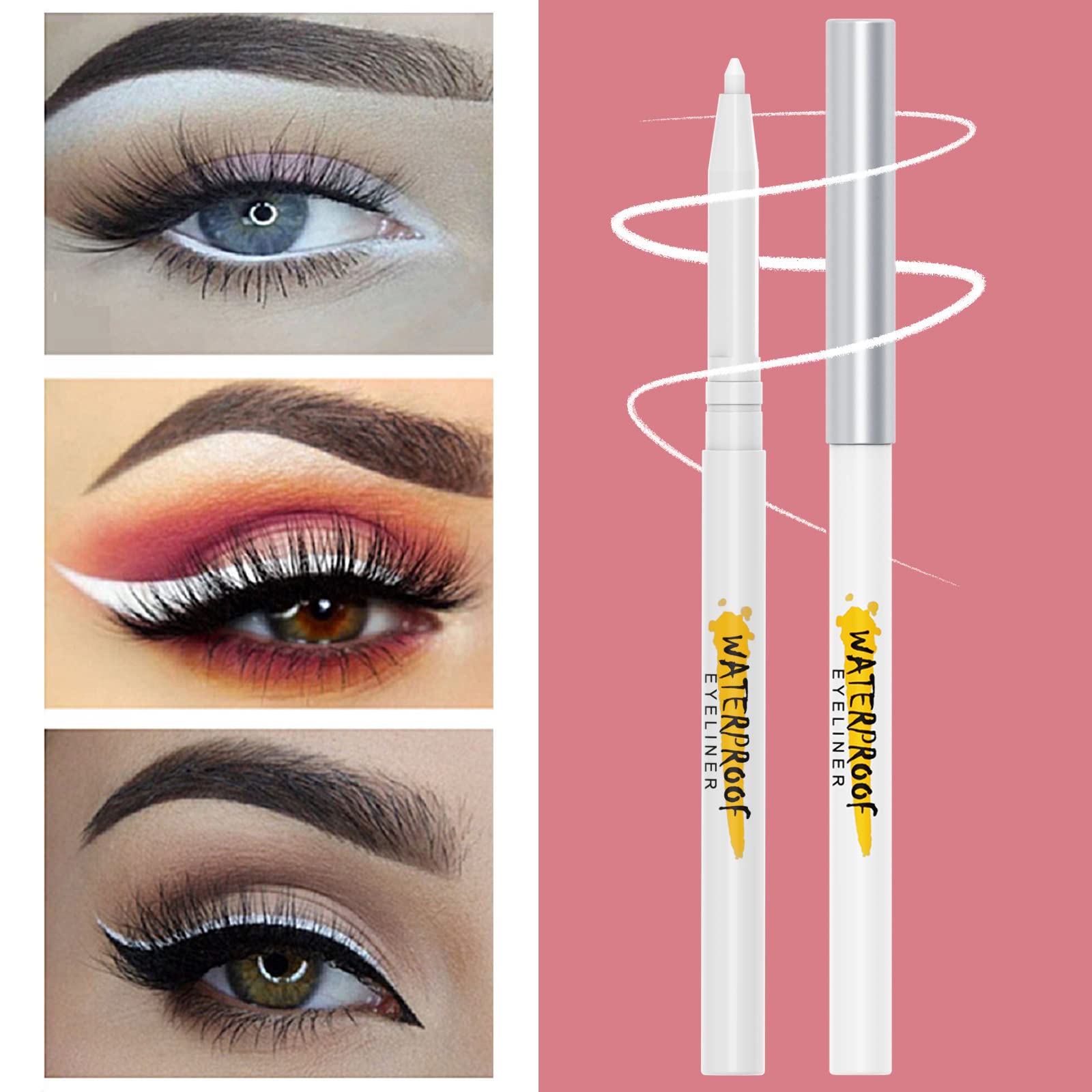 KAIQIKAIXI 5Pcs White Eyeliner Pen, Eyebrow Pen,Eye Shadow Pencil, Lip Line Pen, Eyelid Pad, Pencil Makeup Set Tool