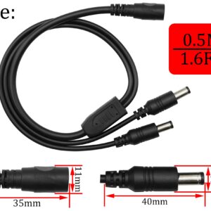 HCFeng DC Power Y Splitter Cable,DC 5.5mm x 2.1mm 1 Female to 2 Male Power Cord 18AWG 12v DC Extension Cord Cable for CCTV Security Camera, DVR, HDVD, LED Strip Light(2pack/1.6ft)