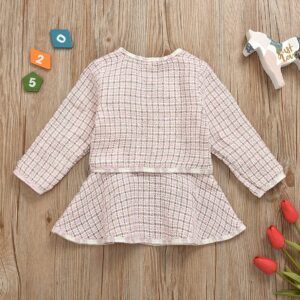 BOIZONTY Toddler Kids Baby Girls Plaid Skirt Set Cardigan Jacket Coat + Tutu Dress Set Long Sleeve Outfits Fall Outfit Set (Pink,3-4T)