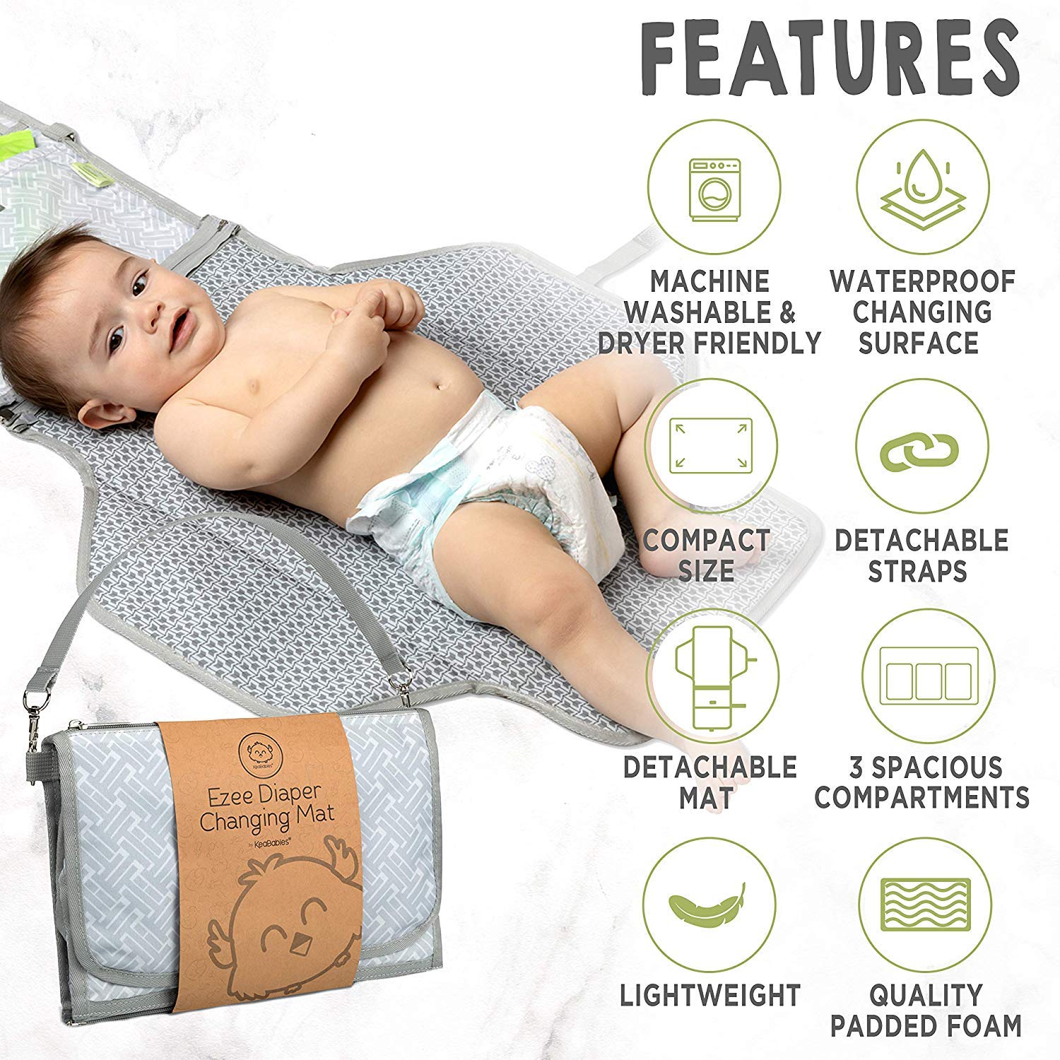 KeaBabies Portable Diaper Changing Pad and Waterproof Foldable Baby Changing Mat - Travel Diaper Change Mat - Diaper Changing Station - Travel Diaper Change Pad - Lightweight Changing Pads for Baby