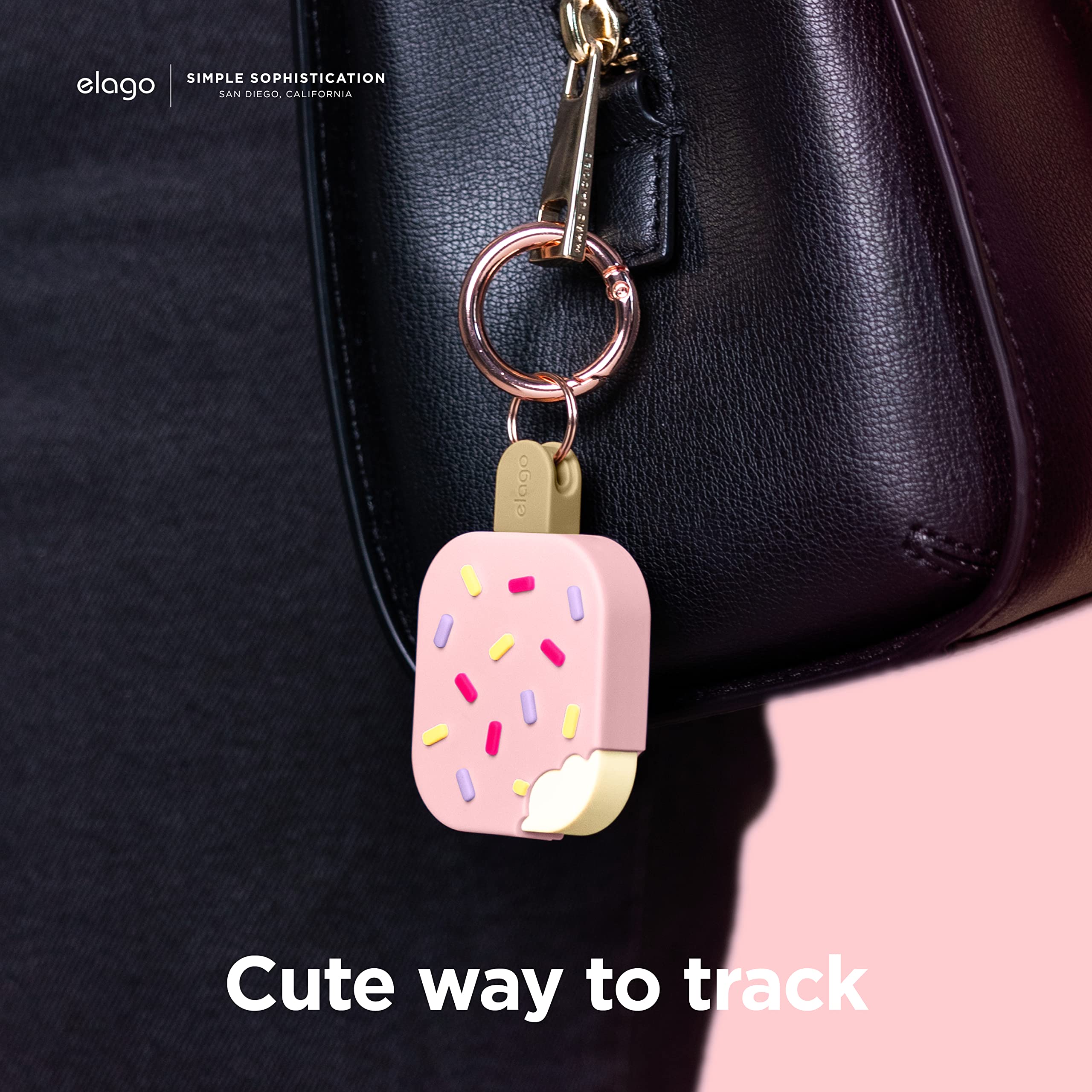 elago Ice Cream Case Compatible with Apple AirTag Keychain, Compatible with AirTag Case -Drop Protection, Carabiner Key Ring (Track Keys, Backpacks, Purses) Tracking Device Not Included (Lovely Pink)