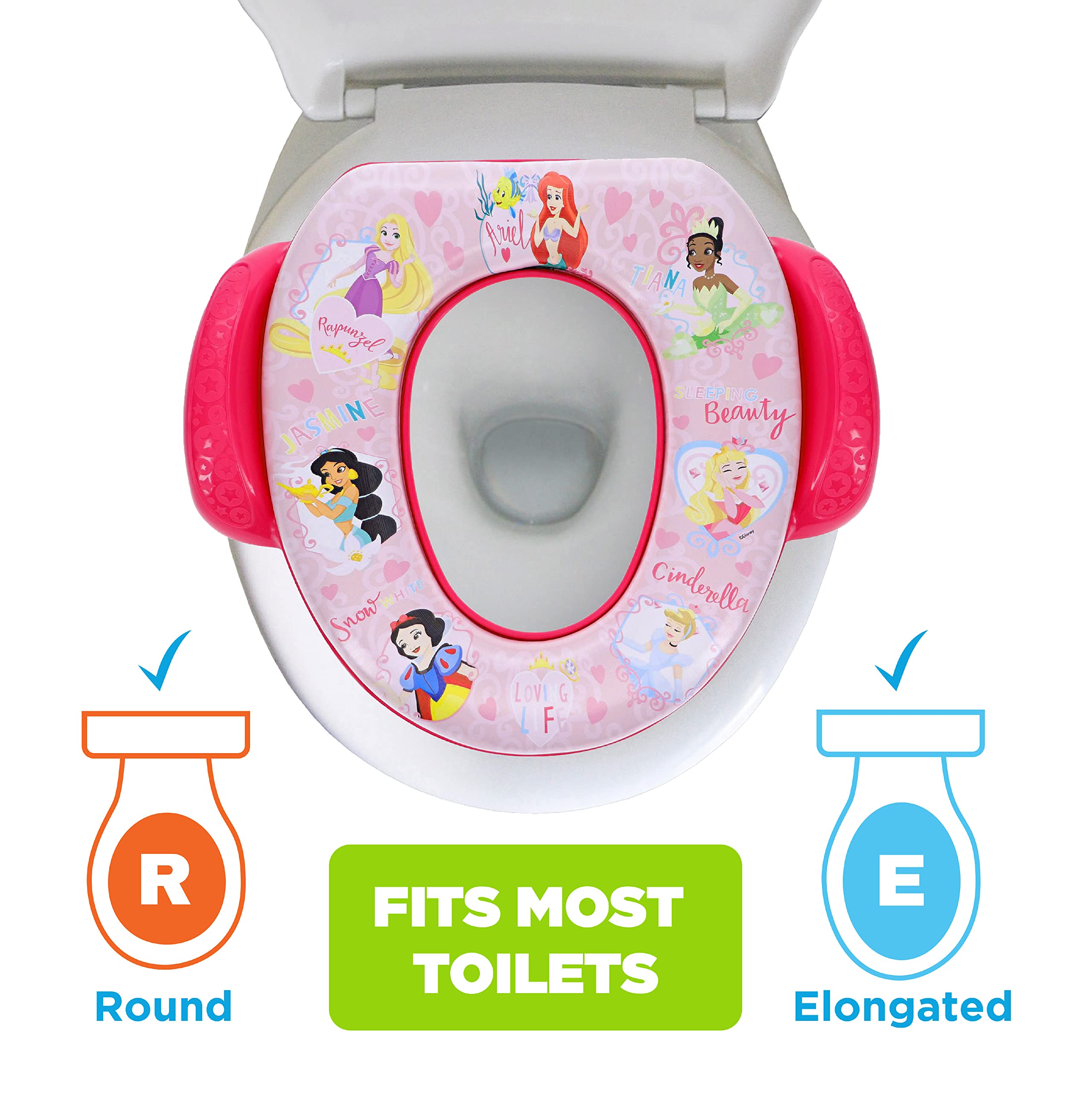 Disney Princess "Loving Life" 2 Piece Essential Potty Training Set - Soft Cushion, Baby Potty Training, Safe, Easy to Clean, Step Stool