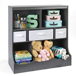 Badger Basket Combo Bin Toy Storage Unit and Book Shelf for Kids with 3 Baskets - Cool Gray