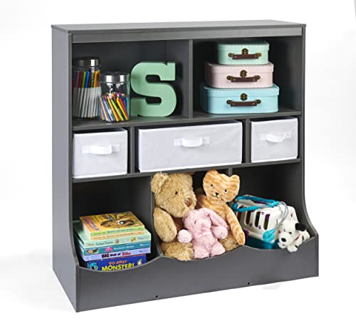 Badger Basket Combo Bin Toy Storage Unit and Book Shelf for Kids with 3 Baskets - Cool Gray