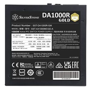 SilverStone Technology Decathlon DA1000R Gold Cybenetics Gold 1000W PCIe 5.0 Fully Modular ATX 3.0 Power Supply, SST-DA1000R-GM