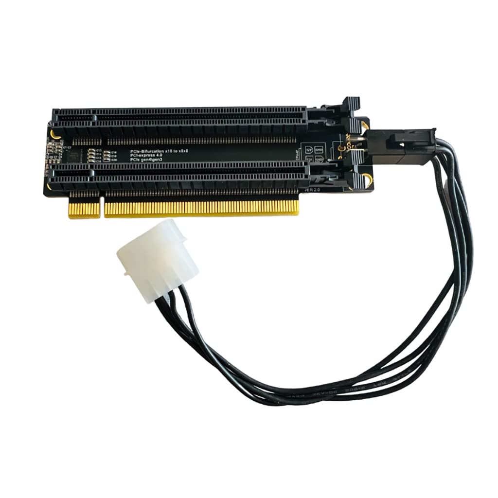 JMT PCI-E 4.0 x16 1 to 2 Expansion Card Gen3 Split Card PCIe-Bifurcation x16 to x8x8 with 20mm Spaced Slots CPU4P Power Supply Port (+4Pin Cable)