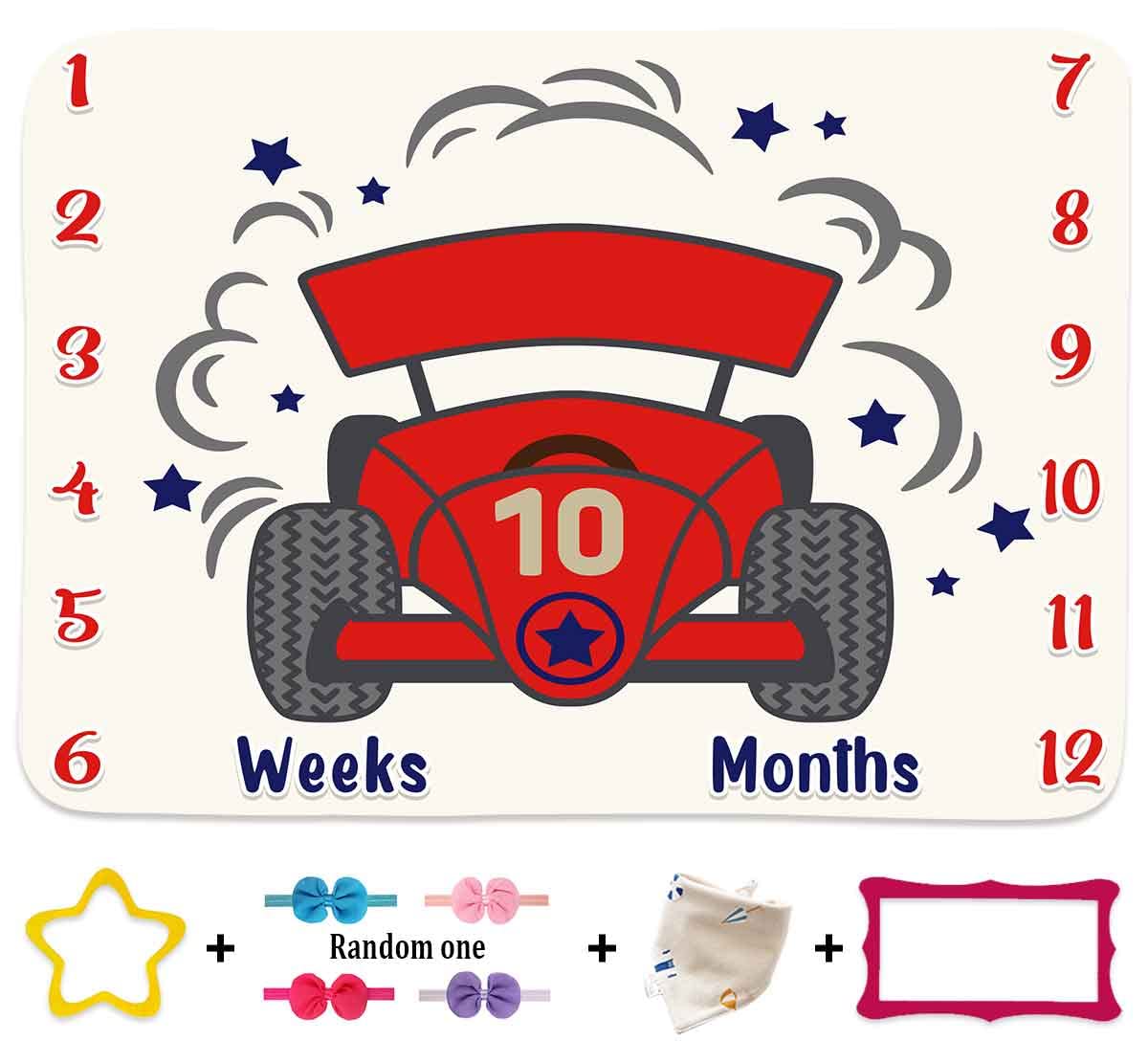 VIDMOT Racing Car Baby Monthly Milestone Blanket 48x40in Cute Baby Month Blanket Soft Plush Months Quilt for Nursery Decor Newborn Bedding BTLSVV16