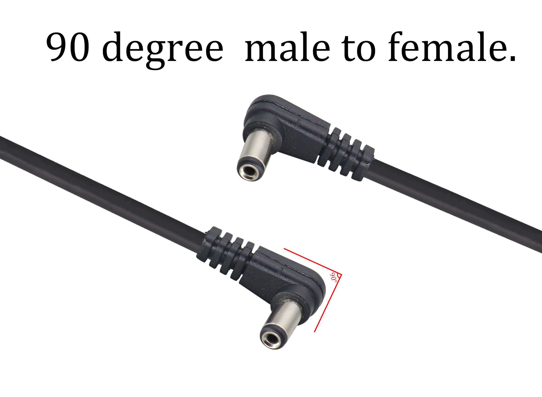 HCFeng Double Elbow DC 5.5mm x 2.1mm Cable DC 5.5mm x 2.1mm 90 Degree Right Angle Male to Male Power Adapter Cable for CCTV Surveillance Security Camera LED Strip DVR (22 AWG)[2 Pack/ 5ft]