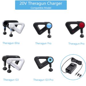 20V Massage Gun Charger for Theragun Elite, Theragun PRO G4, G3, G3PRO, G3-PRO AC Power Cord Adapter for Theragun Elite Charger Replacement Muscle Treatment Massage Gun