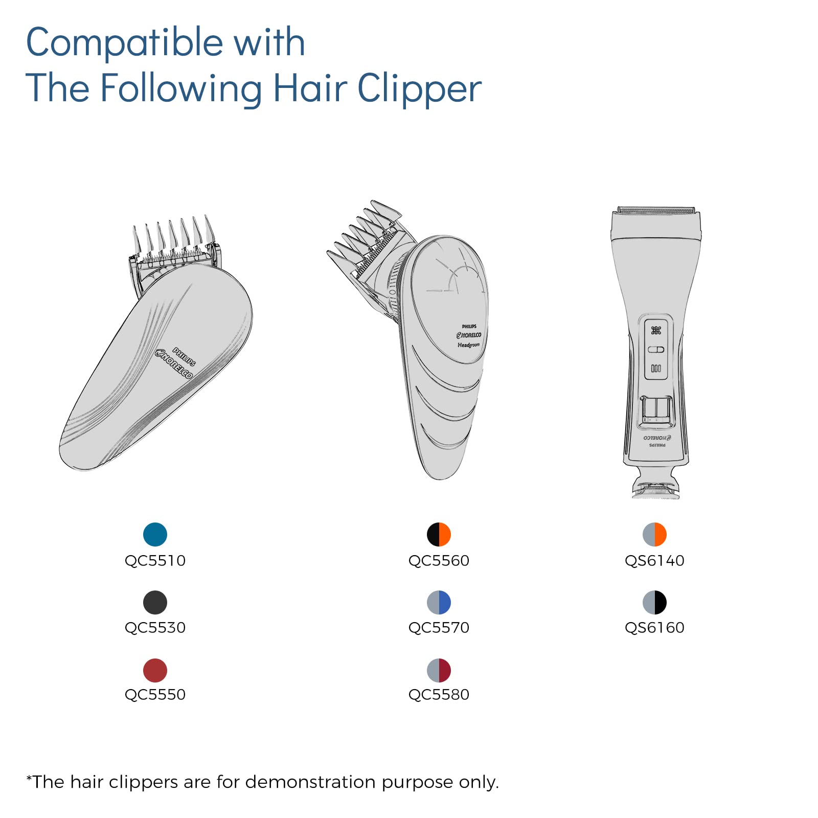 Foil Screen and Shaver Head Cutter Blades Replacement Compatible with Philips QC5550 QC5580 QC5570 QC5510 QC5530 QC5560 Hair Cilppers Comb Parts, Trimmer Shaving head Replacement for QS6140 QS6160