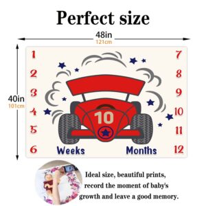 VIDMOT Racing Car Baby Monthly Milestone Blanket 48x40in Cute Baby Month Blanket Soft Plush Months Quilt for Nursery Decor Newborn Bedding BTLSVV16