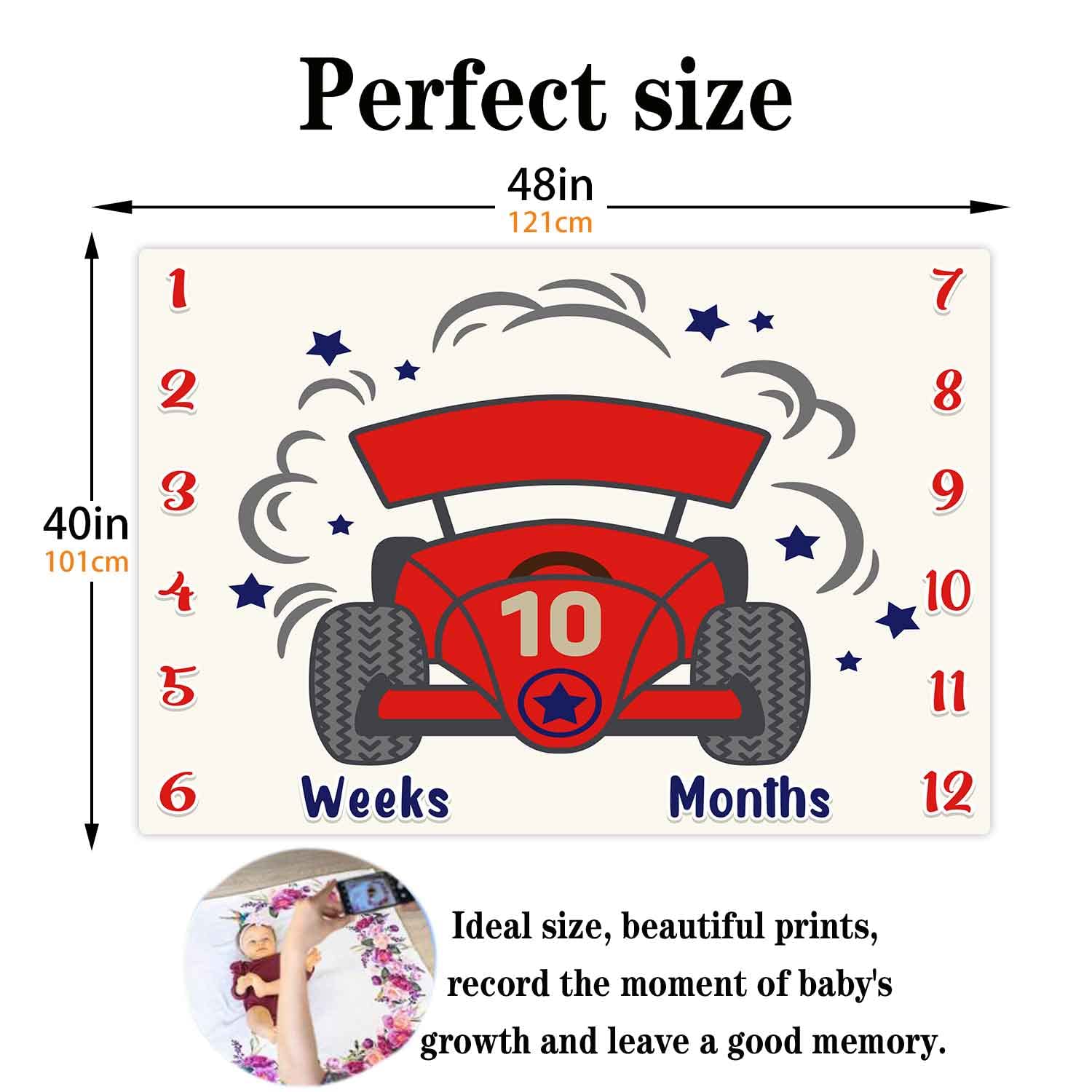 VIDMOT Racing Car Baby Monthly Milestone Blanket 48x40in Cute Baby Month Blanket Soft Plush Months Quilt for Nursery Decor Newborn Bedding BTLSVV16