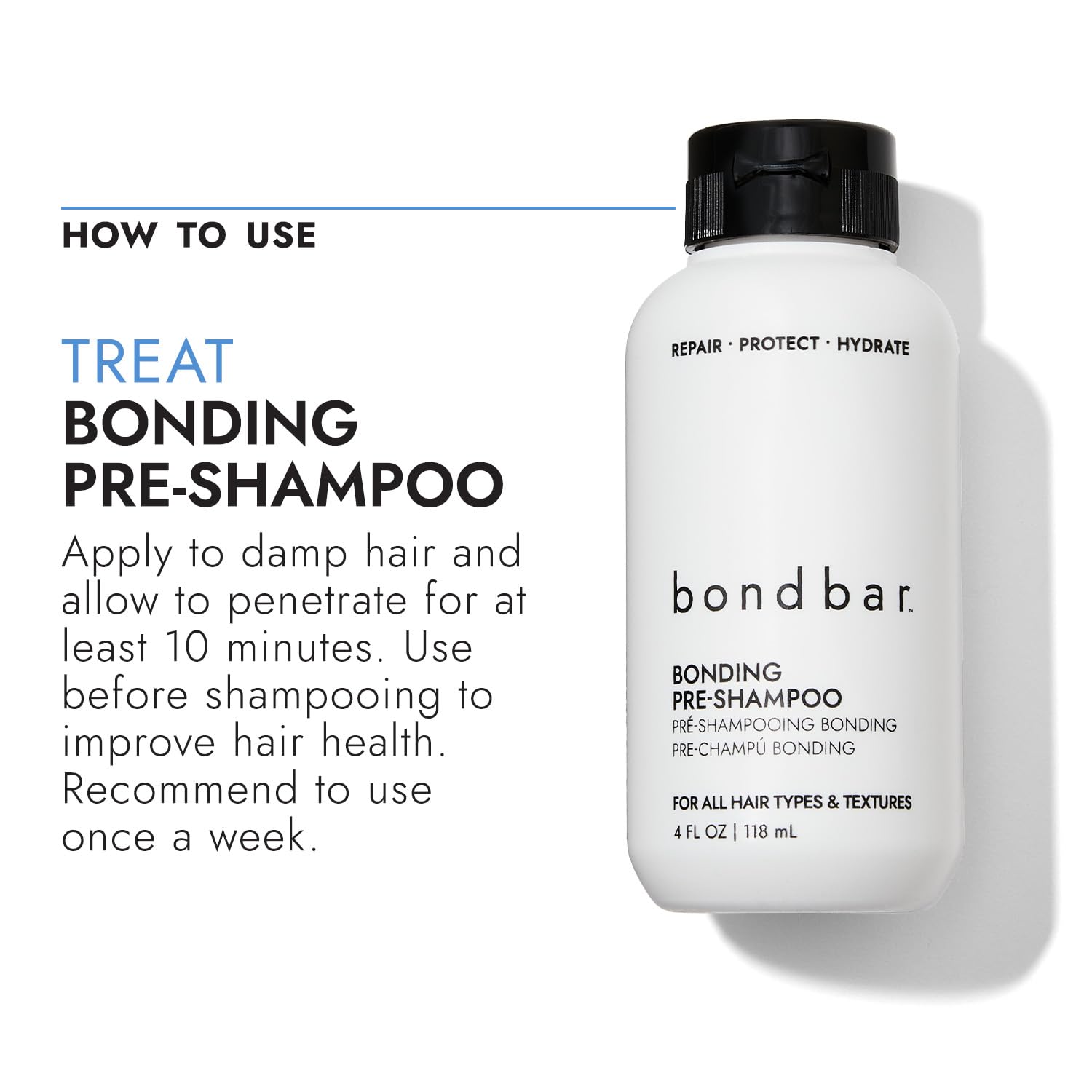 Bondbar Pre-Shampoo Repair Treatment for Damaged Hair, Reduces Breakage & Frizz, Moisturizes & Adds Shine, Strengthens All Hair Types & Textures, Vegan, Cruelty-Free, 4 Fl. Oz.