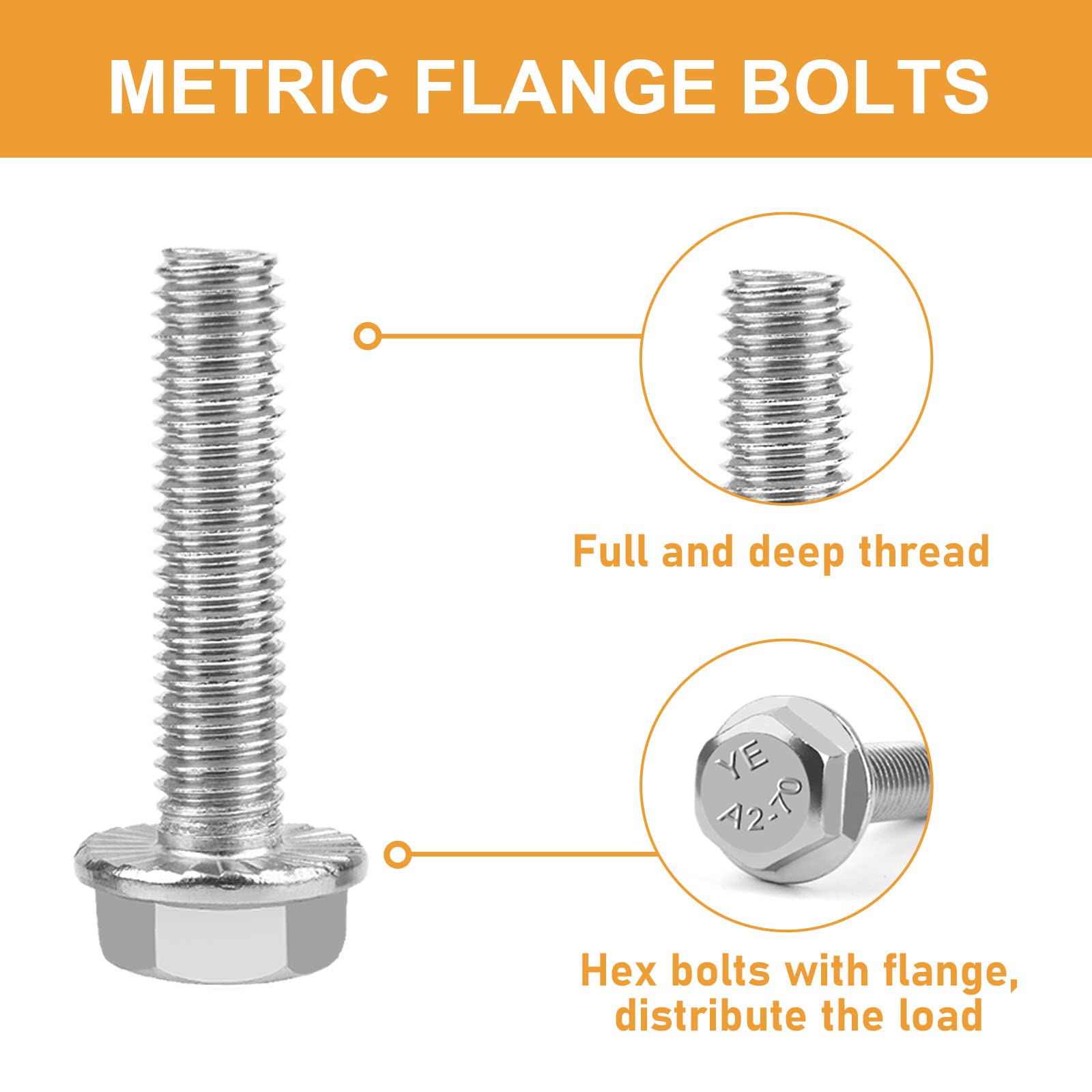 M8-1.25 x 16/20/25/30/35mm Flanged Hex Head Bolts, VIGURE 90PCS M8 Flange Hexagon Screws Serrated Flange Nuts Washers, Stainless Steel 18-8 (304), DIN 6921