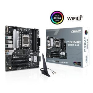 ASUS Prime B650M-A AX AMD B650(Ryzen 7000) Micro-ATX Motherboard(DDR5,PCIe 5.0 M.2,2.5Gb LAN,Wi-Fi 6, DP,USB 3.2 Gen 2 Ports,Front USB 3.2 Gen 1 Type-C®, BIOS Flashback™, CEC Tier II Ready)