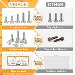 M6-1.0 x 12/16/20/25/30mm Flanged Hex Head Bolts, VIGURE 135PCS M6 Flange Hexagon Screws Serrated Flange Nuts Washers, Stainless Steel 18-8 (304), DIN 6921