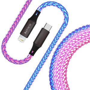 bavnco iphone fast charger, mfi certified 3.3ft rgb color gradual light up usb type c to lightning charging cable strong copper braided sync cord for iphone 14 13 12 11 pro max xr xs x 8 7 plus more