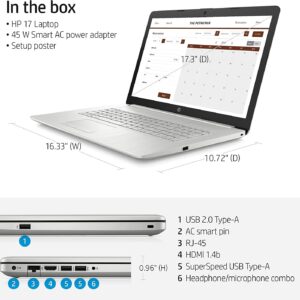 HP 17.3 Non-Touch Flagship Laptop 11th Gen Intel Core i5-1135G7 (Beats i7-1065G7) 16GB RAM, 512GB PCI-E SSD, 2TB Hard Drive, Long Battery Life, Barley8 USB DVD Accessories, Windows 11 Pro, Sliver