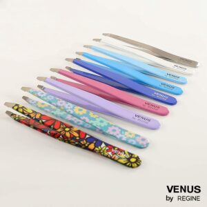 Venus by Regine Slant Tweezers, Handmade Tweezers for Women, Precise Tweezers for Men, Eyebrow Tweezers for Women, 25-Degree Angle for Shaping Eyebrows & Grooming Contours of Face (Stainless Steel)