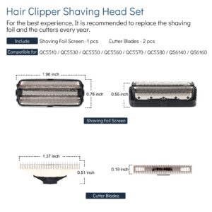 Foil Screen and Shaver Head Cutter Blades Replacement Compatible with Philips QC5550 QC5580 QC5570 QC5510 QC5530 QC5560 Hair Cilppers Comb Parts, Trimmer Shaving head Replacement for QS6140 QS6160