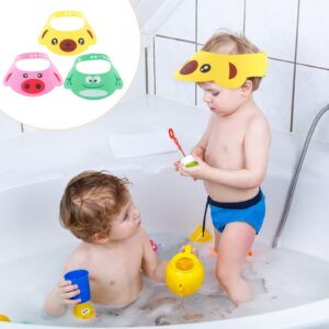 LUOZZY 3 Pcs Baby Bath Hat Adjustable Child Visor Hat Cartoon Wash Head Shower Caps (Pink Yellow Green)