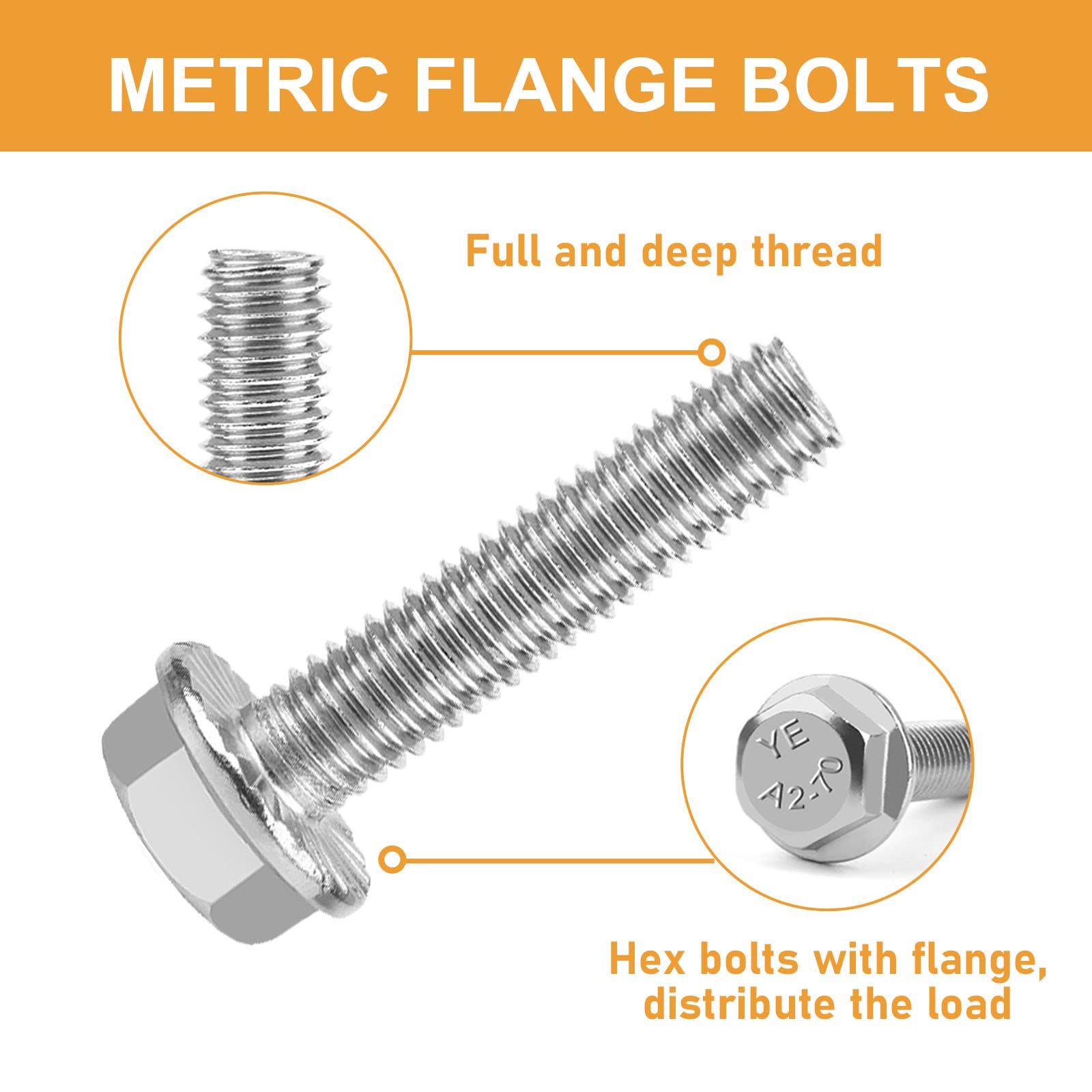 M6-1.0 x 12/16/20/25/30mm Flanged Hex Head Bolts, VIGURE 135PCS M6 Flange Hexagon Screws Serrated Flange Nuts Washers, Stainless Steel 18-8 (304), DIN 6921