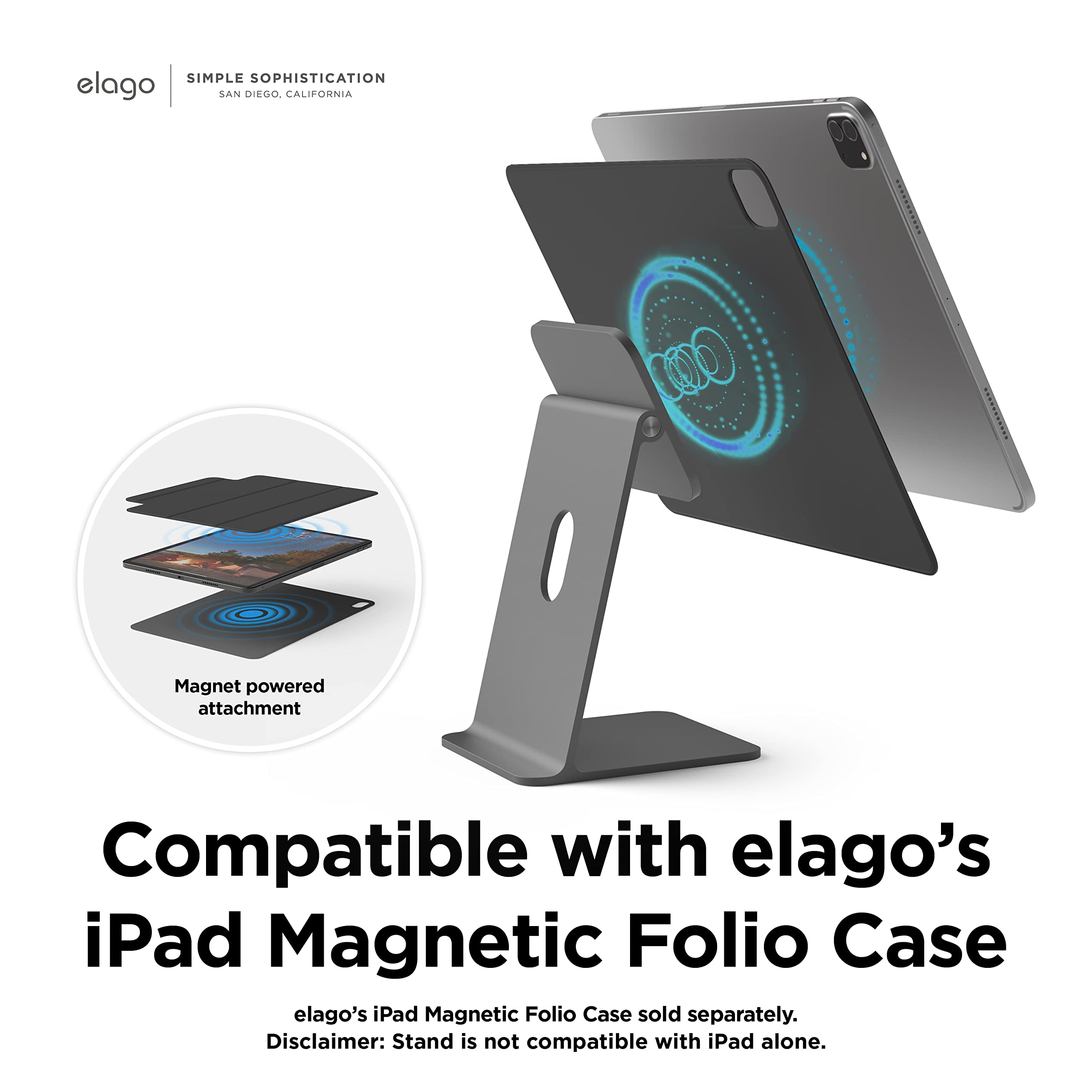 elago Premium iPad Magnetic Stand Designed for iPad Pro 12.9"(5th,4th Gen), iPad Pro 11"(3rd,2nd Gen), iPad Air 10.9"(5th,4th Gen), iPad Mini 8.3"(6th Gen), iPad 10.9"(10th Gen) [Dark Grey]