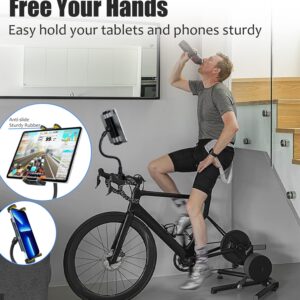 Charchendo Tablet Holder for Spin Bike, Universal Handlebar Phone Mount with Gooseneck for Stationary Exercise Bike, Elliptical, Compatible with iPad Pro/Air/Mini, Smartphones More Devices 4-13''