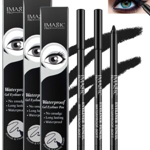 3 Pcs Matte Black Waterproof Smudge-proof Gel Eyeliner Pencil, Fade-Proof Eye Liner Water Line Pencil, Cat Eye/Smoky Eye Makeup Pen, Waterline Gel Eye Liner, Makeup Gift Set for Oleder Women Girl