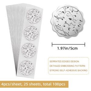 CRASPIRE Vine Leaf Certificate Seal Silver Envelope Embossed Stickers 100pcs Self-Adhesive Foil Medal Award Label Medal Achievement Sticker for Wedding Invitation Graduation Office Notary Gift