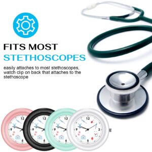 Janmercy 4 Pcs Stethoscope Watch with Medical Symbols for Doctor Clinic Staff Tunic Nurses Stethoscope Clock Watches Clip on Watch Lightweight Frame Nursing Stethoscope Accessories