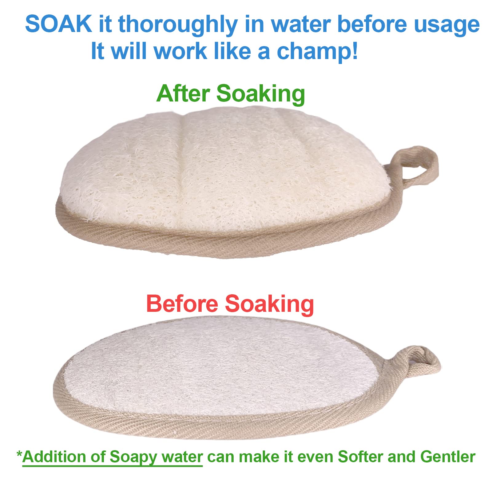 Exfoliating Body Scrubber Loofah Sponge (2 Pack), 100% Natural Lufa Bath Scrubber Body Scrubbers for Shower Scrub Loofa, Large Lufas for Men and Women Loufa Biodegradable Exfoliator Scrubber Luffa